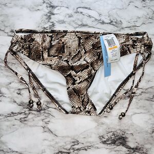 NWT Antonio Melani Women Snake Brown Tunnel Tie Bikini Bottom Lg Beach Pool